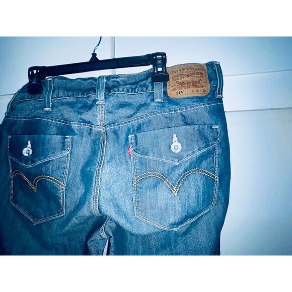 Levis 514 Jeans 38x30 Mens Baggy Y2K Slim Straight Fit Flap Pockets Waxed Denim - Picture 7 of 16